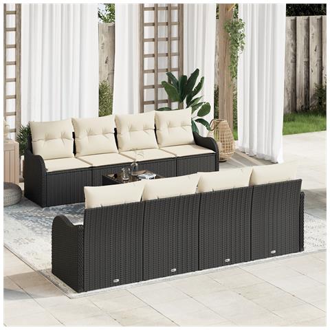 Set di divani da giardino  da 9 pezzi con cuscini in polirattan nero, Divano da giardino  da 2 posti con cuscini in polirattan nero - Foto 2