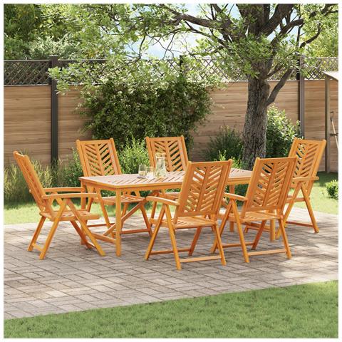 Set da Pranzo Giardino 7 Pezzi in Legno Massello di Acacia - Foto 2