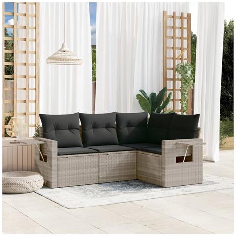 Set Divano da Giardino 4pz con Cuscini Grigio Chiaro Polyrattan - Foto 2