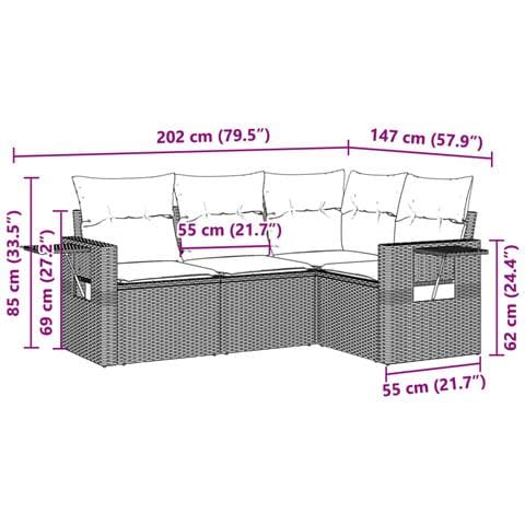 Set Divano da Giardino 4pz con Cuscini Grigio Chiaro Polyrattan - Foto 3