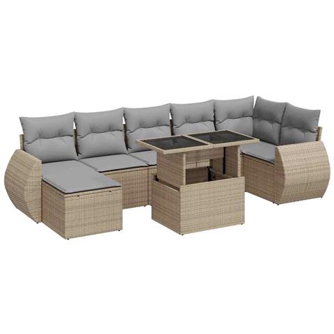 Set Divano da Giardino 8 pz con Cuscini Beige in Polyrattan - Foto 1