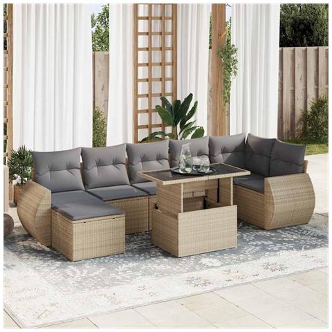 Set Divano da Giardino 8 pz con Cuscini Beige in Polyrattan - Foto 2