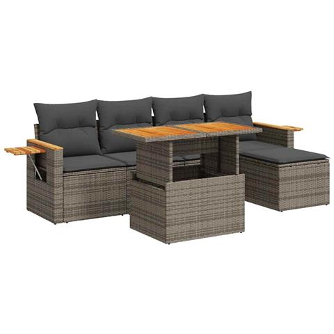 Set Divano da Giardino 6pz con Cuscini Grigio Polyrattan Acacia - Foto 1