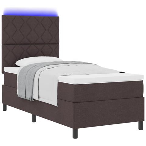 Letto con Rete a Molla e Materasso & LED Marrone Scuro 90x190 cm in Tessuto - Foto 1