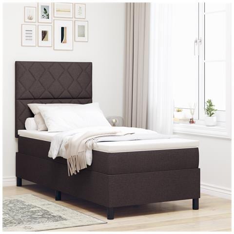 Letto con Rete a Molla e Materasso & LED Marrone Scuro 90x190 cm in Tessuto - Foto 2