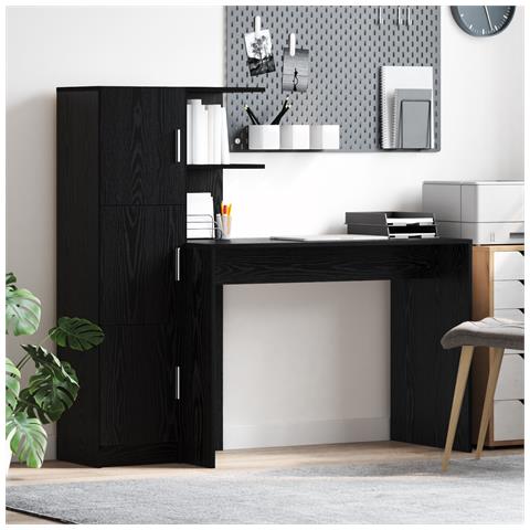 Scrivania con spazio di archiviazione Rovere Nero Legno Ingegnerizzato - Foto 2