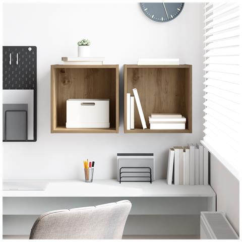 Armadi a Muro 2 pcs Rovere Artigianale 37x37x37 cm Legno Ingegnerizzato - Foto 2