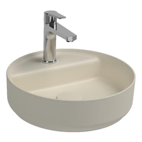 Lavabo Tondo Da Appoggio Senza Troppo Pieno In Ceramica Con Foro Rubinetto - Avorio Opaco - Foto 1