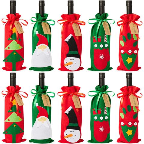 Sacchetti Natalizi In Feltro Per Bottiglie Di Vino Natale 10 Pz. - Foto 1