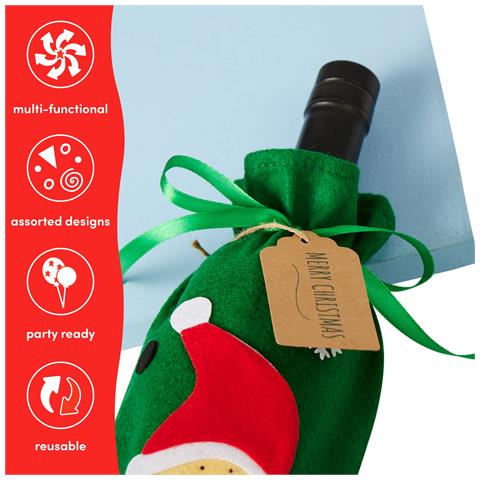Sacchetti Natalizi In Feltro Per Bottiglie Di Vino Natale 10 Pz. - Foto 2