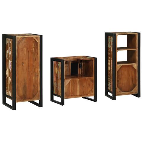 Set di mobili per il bagno 3 pcs Legno massello riciclato - Foto 9