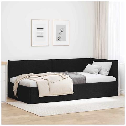 Cornice del letto ad angolo Nero 90 x 200 cm Tessuto - Foto 2