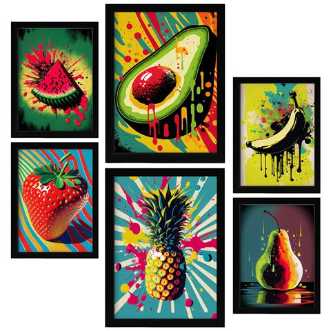 Set Di 6 Stampe Frutti Tropicali Poster A Colori Di Frutta, Verdura E Cibo Sano In Stile Urban Art A3 & A4 Senza Cornice - Foto 1