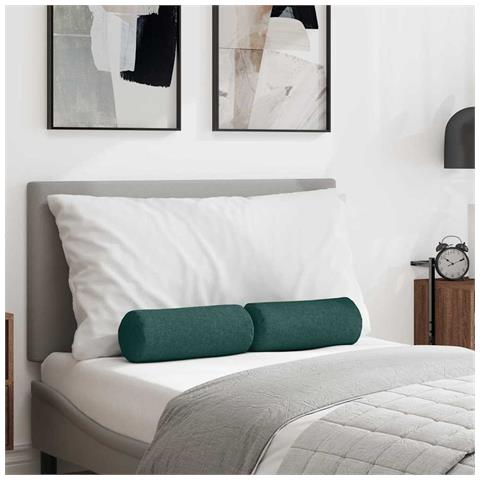 Cuscini a rullo 2 pcs Verde Scuro Ø 15 x 40 cm Tessuto - Foto 2