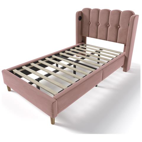 Letto Singolo In Velluto Rosa Con Design Di Tendenza E Ricarica Usb - Foto 2