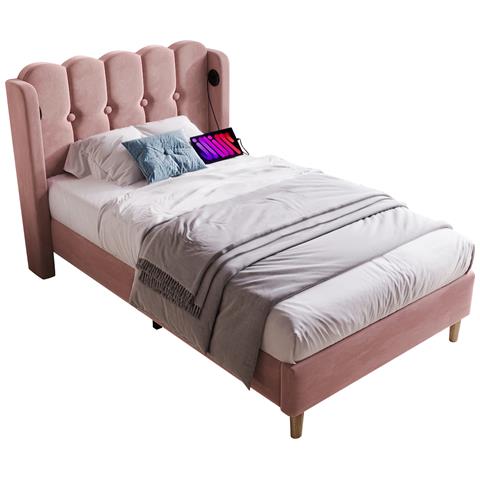 Letto Singolo In Velluto Rosa Con Design Di Tendenza E Ricarica Usb - Foto 1