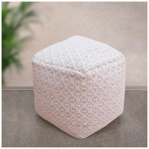 Travis - Pouf In Lana Avorio Con Decoro 40 X 40 - Foto 1