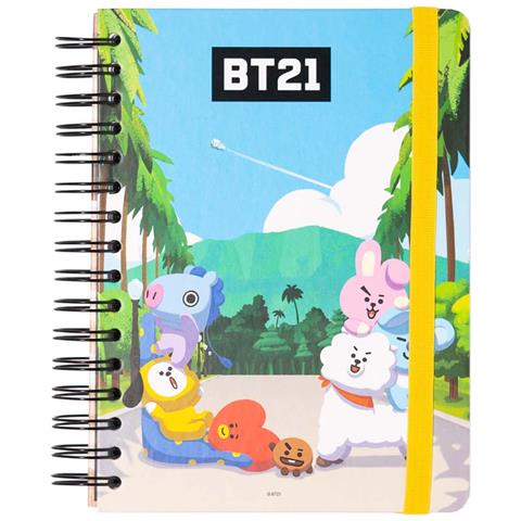 Quaderno A5 Rigido A Spirale 180 Pagine Motivo Personaggi Bt21 Fun, Blu / Marrone - Foto 1