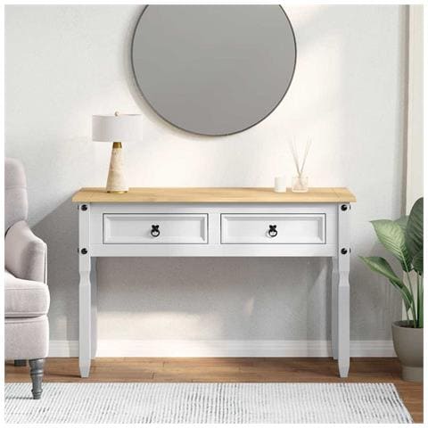 Tavolino Corona Bianco 115 x 46 x 73 cm Pino massello - Foto 2