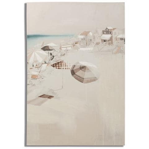 Stampa Dipinta Beach B Paesaggio Di Spiaggia Con Ombrelloni Nei Toni Beige 80x120 Cm - Foto 1