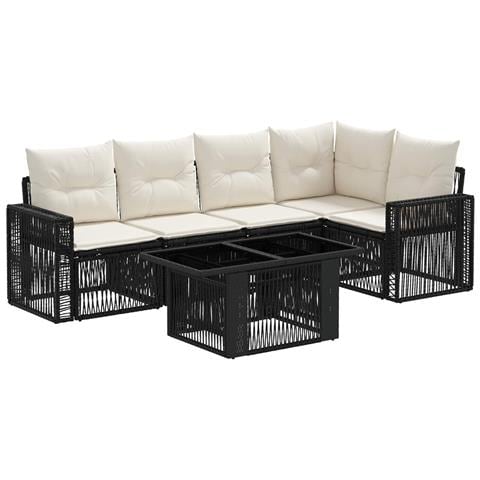 Set Divano da Giardino 6 pz Nero e Bianco Crema polyrattan - Foto 1