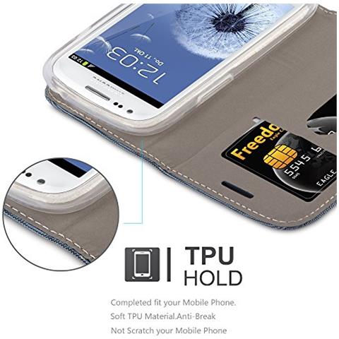 Custodia Compatibile Con Samsung Galaxy S3 Mini In Blu Scuro Nero - Coperchio Protettiva Con Chiusura Magnetica, Funzione Stand E Tasca Per Le Carte - Foto 2