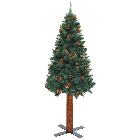Albero di Natale Sottile con Legno Vero e Pigne Verde 150cm PVC - Foto 8
