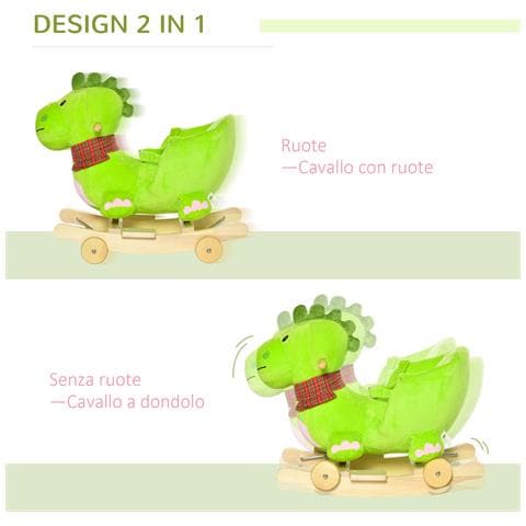 Dondolo Con Ruote A Forma Di Drago Per Bambini 18-36 Mesi - Verde - Foto 6