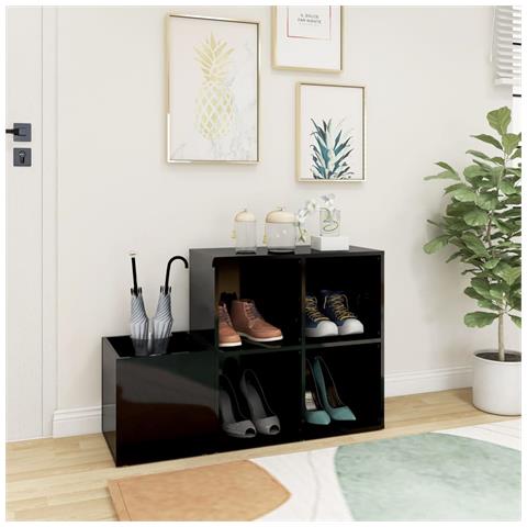 Scarpiera Ingresso Nero Lucido 105x35,5x70cm Legno Multistrato - Foto 2