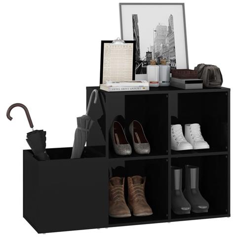 Scarpiera Ingresso Nero Lucido 105x35,5x70cm Legno Multistrato - Foto 8