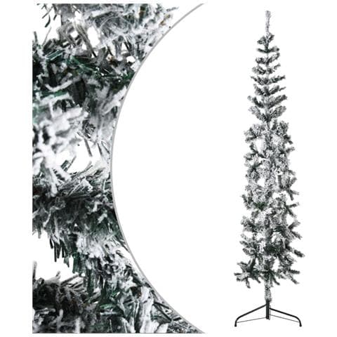Albero Natale Artificiale Sottile a Metà Neve Fioccata 180 cm - Foto 1