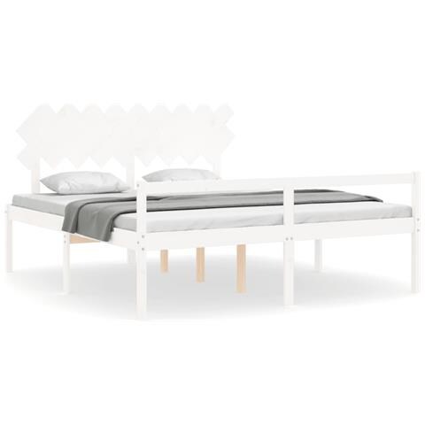 Letto per Anziani con Testiera Bianco Super King Legno Massello - Foto 1