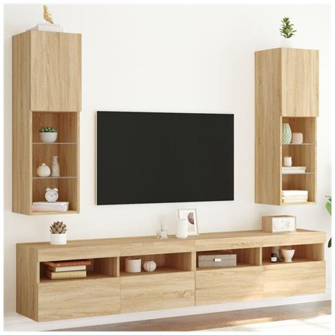 Mobili Tv Con Luci Led 2pz Rovere Sonoma 30,5x30x102 Cm - Foto 1