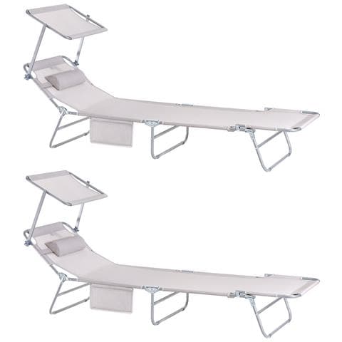 2 X Lettino Prendisole Pieghevole Cuscino E Tettuccio Regolabile 4 Angoli Di Reclinazione Con Organizer Beige, Ogs48-mix2 - Foto 1