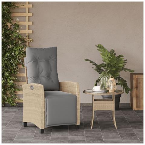 Sedia Reclinabile Giardino E Poggiapiedi Beige Misto Polyrattan - Foto 2