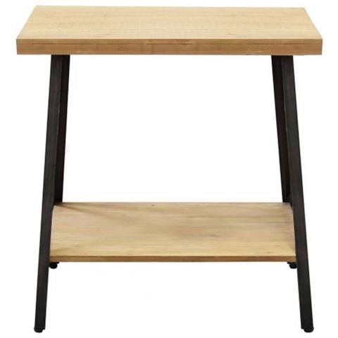 Tavolino Consolle Rettangolare Da Ingresso Casa Con Struttura In Acciaio Nero E Doppio Ripiano In Legno A Finitura Liscia Linea Industrial - Foto 2