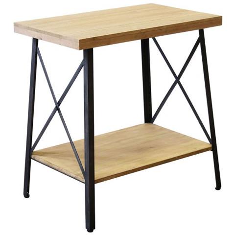 Tavolino Consolle Rettangolare Da Ingresso Casa Con Struttura In Acciaio Nero E Doppio Ripiano In Legno A Finitura Liscia Linea Industrial - Foto 1