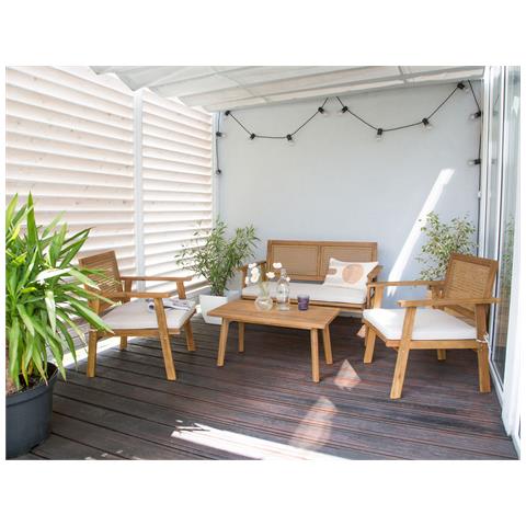 Set Da Giardino Con Tavolo 4 Posti Arenella Legno Di Acacia Certificato Beige Chiaro - Foto 1