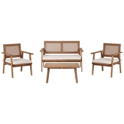 Set Da Giardino Con Tavolo 4 Posti Arenella Legno Di Acacia Certificato Beige Chiaro - Foto 2