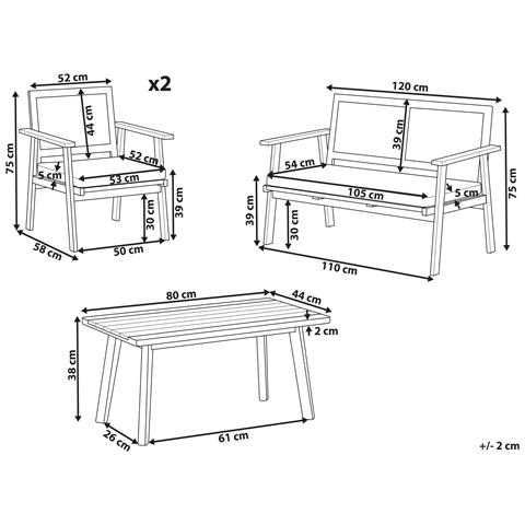 Set Da Giardino Con Tavolo 4 Posti Arenella Legno Di Acacia Certificato Beige Chiaro - Foto 6