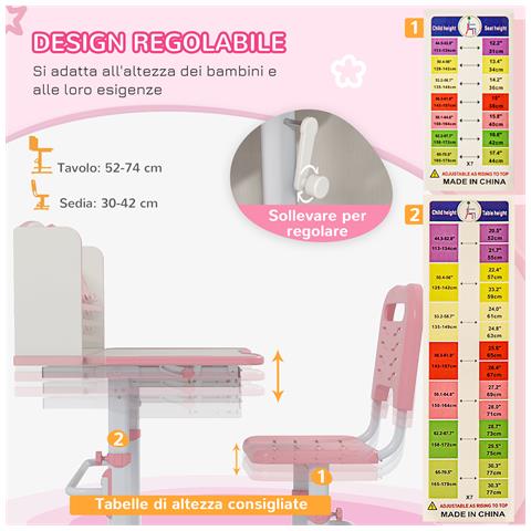 Set Scrivania Per Bambini Con Sedia Regolabile In Altezza E Piano Inclinabile, Età 6-12 Anni, Rosa - Foto 2