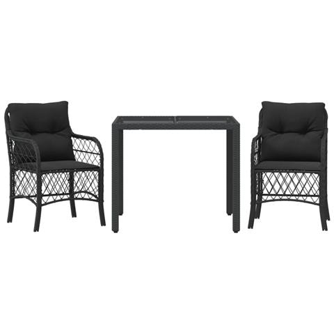Set da Bistrò 3 pz con Cuscini Nero in Polyrattan - Foto 1