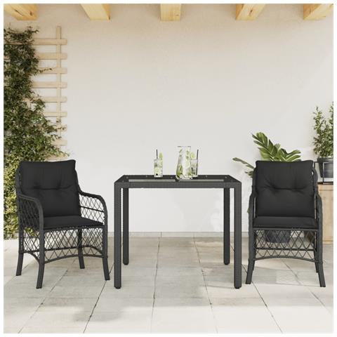 Set da Bistrò 3 pz con Cuscini Nero in Polyrattan - Foto 8