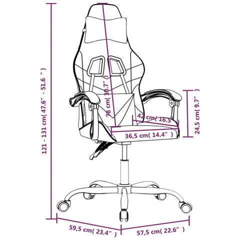Sedia da Gaming Girevole Nero e Bianco in Similpelle - Foto 10