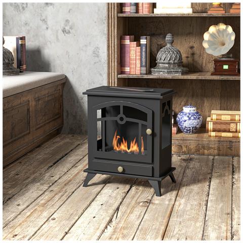 Camino Bioetanolo Stile Classico in Acciaio, Bruciatore da 1.2L per 3 Ore di Durata, 45x28x54cm, Nero - Foto 2