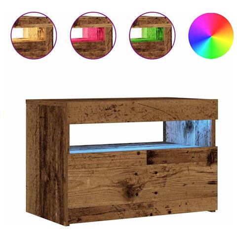 Comodino Con Led Legno Antico 60x35x40 Cm In Legno Multistrato - Foto 2