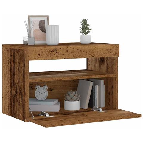 Comodino Con Led Legno Antico 60x35x40 Cm In Legno Multistrato - Foto 1