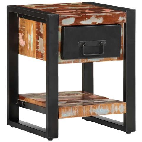 Comodino Multicolore 35x34x45 Cm In Legno Massello Recupero - Foto 1