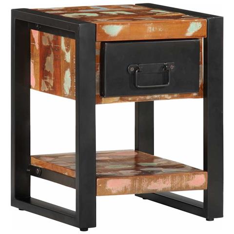 Comodino Multicolore 35x34x45 Cm In Legno Massello Recupero - Foto 3