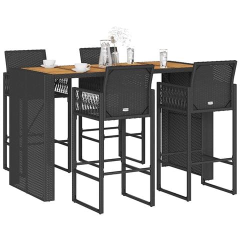 Set Bar Da Giardino 5pz Senza Cuscini Nero In Polyrattan Acacia - Foto 1